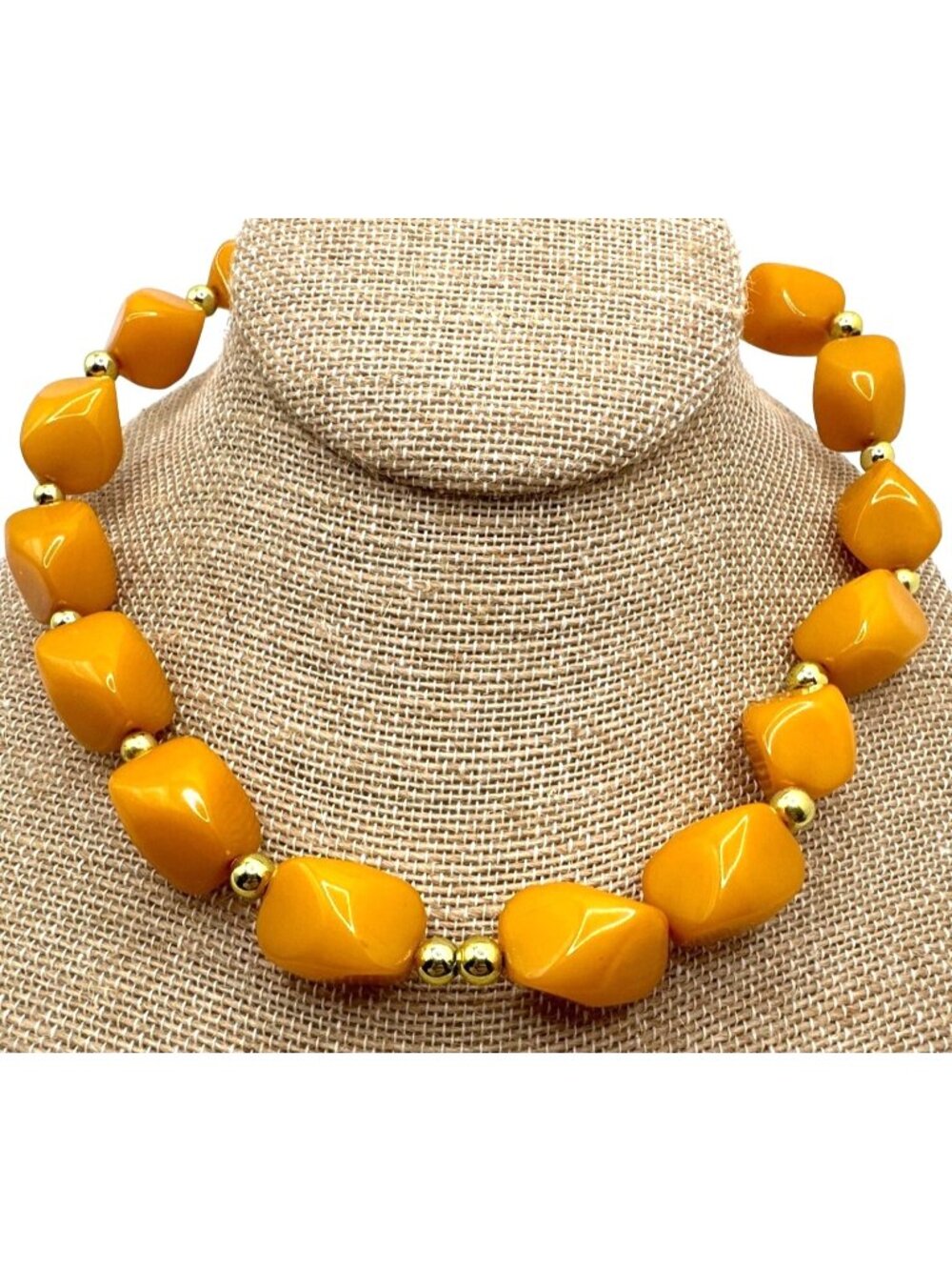 Mid Century Bakelite Chunky Necklace Yellow Butterscotch Retro Statement Tested